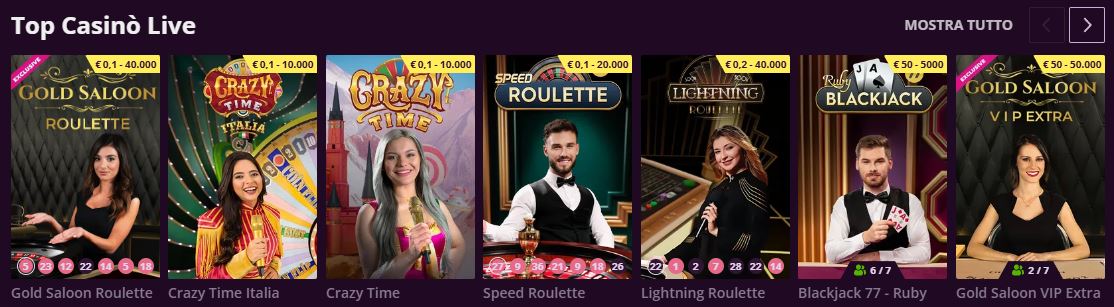 Gioca a roulette e blackjack con dealer in diretta